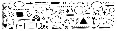 Wallpaper Mural Line hand drawn brush marker underline, highlight, star element set. Hand drawn sketch marker underline shape, arrow, star scribble brush pen stroke icon highlight element. Vector illustration. Torontodigital.ca