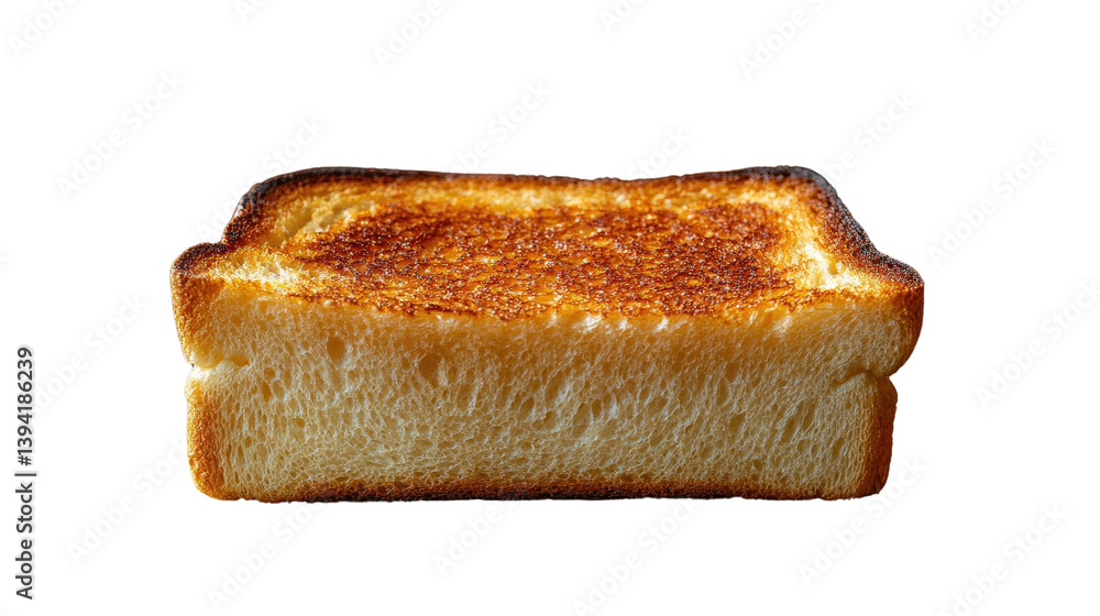 Golden Toast Delight: A close-up image of a single, perfectly toasted bread slice. The exterior has a beautiful golden-brown hue with a slightly charred surface and a soft, fluffy interior. Golden Toast Delight: A close-up image of a single, perfectly toasted bread slice. The exterior has a beautiful golden-brown hue with a slightly charred surface and a soft, fluffy interior.