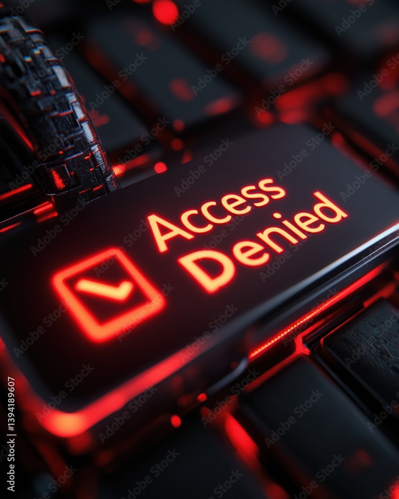 Network access restricted with computer screen showing access denied in bold red font in modern workspace Network access restricted with computer screen showing access denied in bold red font in modern workspace