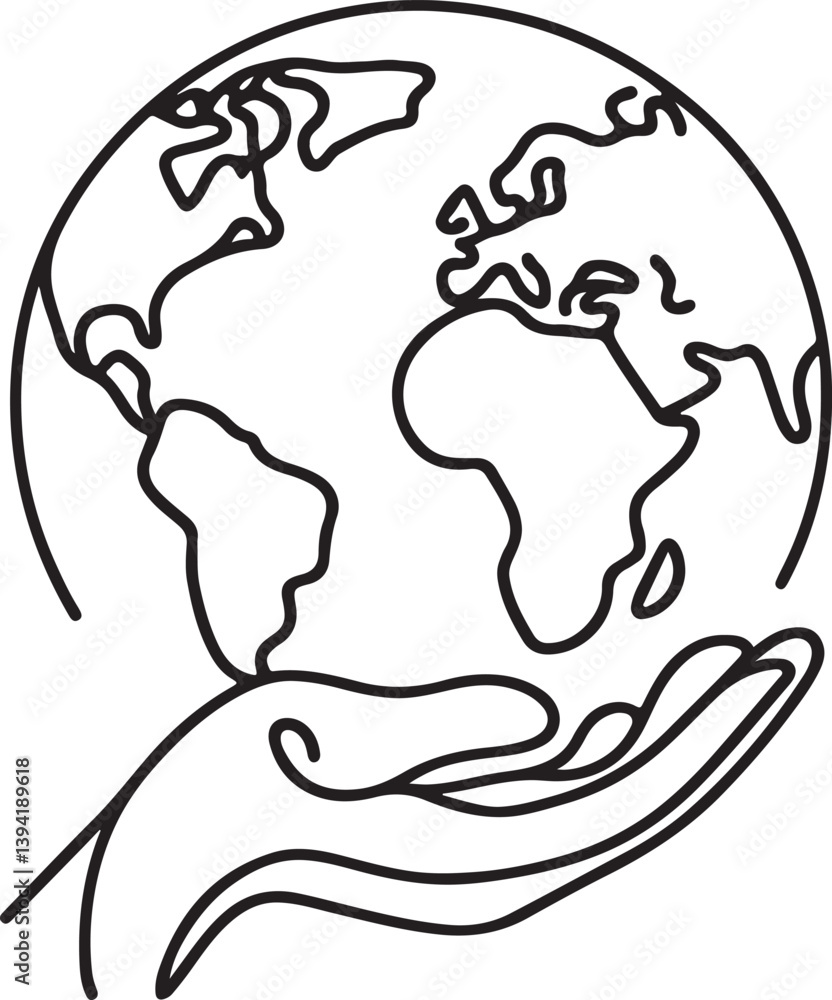 Obraz premium Global earth icon silhouette art in black and white