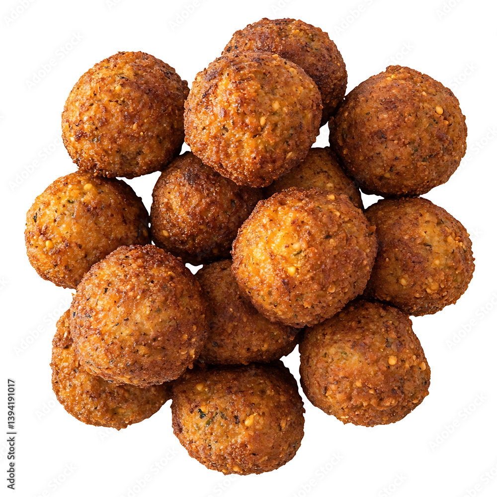 Golden and crispy falafel balls with a perfectly fried crust and tender chickpea filling inside, isolated white background, modern art style Golden and crispy falafel balls with a perfectly fried crust and tender chickpea filling inside, isolated white background, modern art style