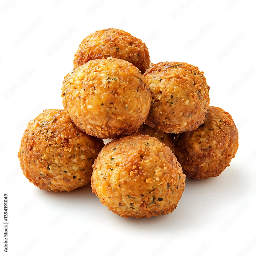 Golden and crispy falafel balls with a perfectly fried crust and tender chickpea filling, isolated white background, modern art style Golden and crispy falafel balls with a perfectly fried crust and tender chickpea filling, isolated white background, modern art style