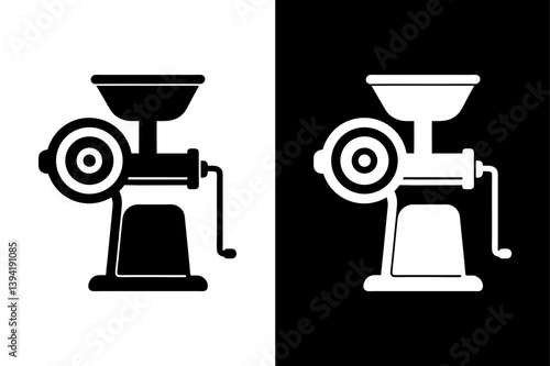 Vintage Meat Grinder Vector – Silhouette Icon in B&W.