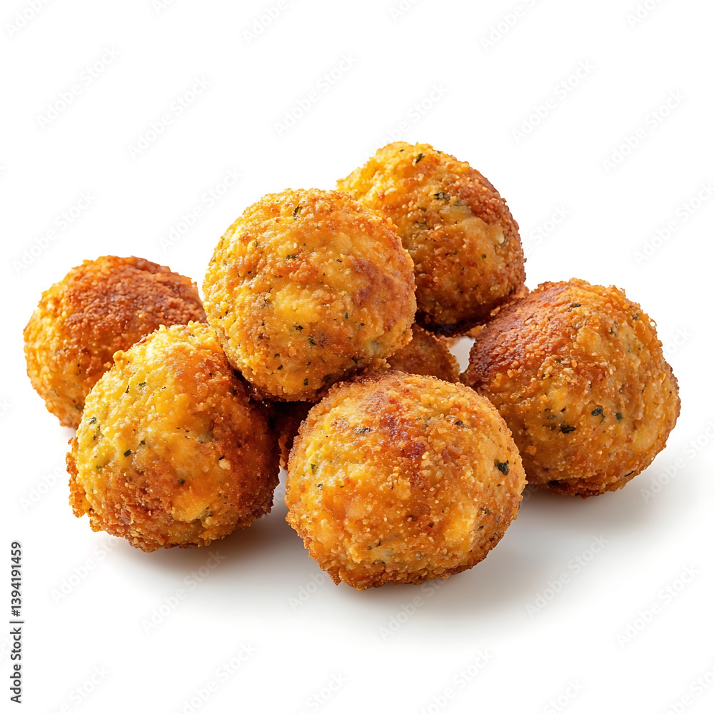 Golden and crispy falafel balls with a perfectly fried exterior and soft chickpea filling, isolated white background, modern art style Golden and crispy falafel balls with a perfectly fried exterior and soft chickpea filling, isolated white background, modern art style