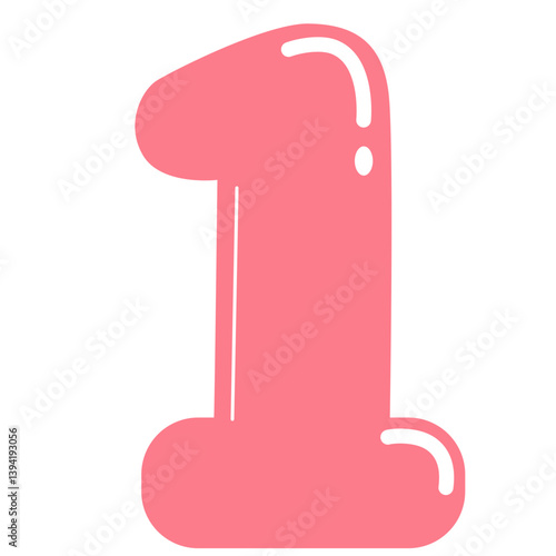 Cute pink number one in cartoon style. Perfect for educational materials, birthday designs, children's books, posters, and playful projects that need colorful and fun numeric elements.
