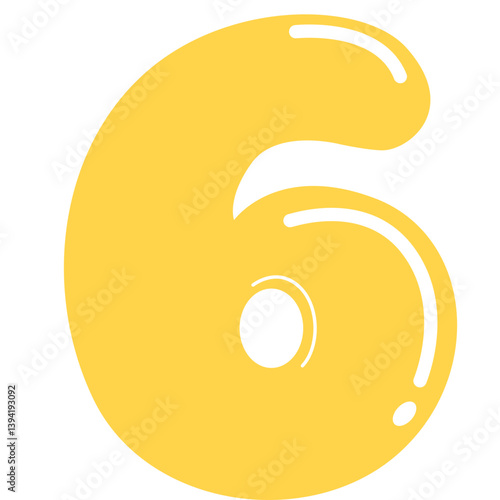 Cute yellow cartoon number six with glossy highlights. Perfect for children’s educational media, colorful counting tools, preschool materials, and playful number graphics.