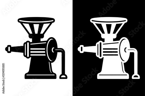 Black & White Meat Grinder Icon  Kitchen Appliance Silhouette Vector.
