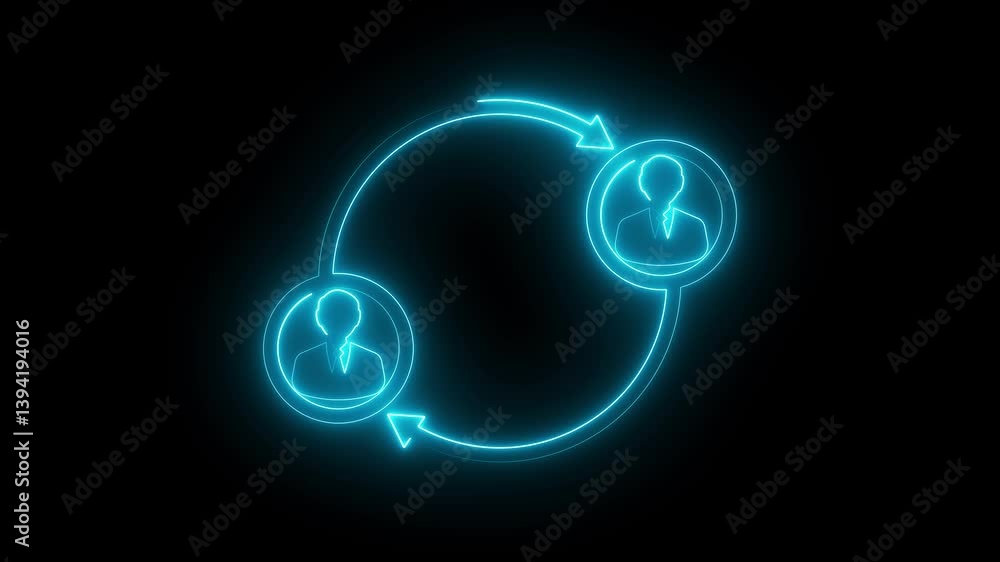 Neon glowing animated icon that shows profile switch or user account change. Icons representing account switching, personalization, and settings Neon glowing animated icon that shows profile switch or user account change. Icons representing account switching, personalization, and settings