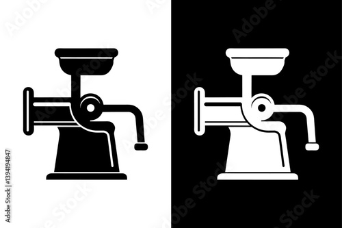Black & White Meat Grinder Icon  Kitchen Appliance Silhouette Vector.