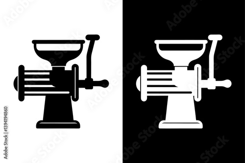 Black & White Meat Grinder Icon  Kitchen Appliance Silhouette Vector.