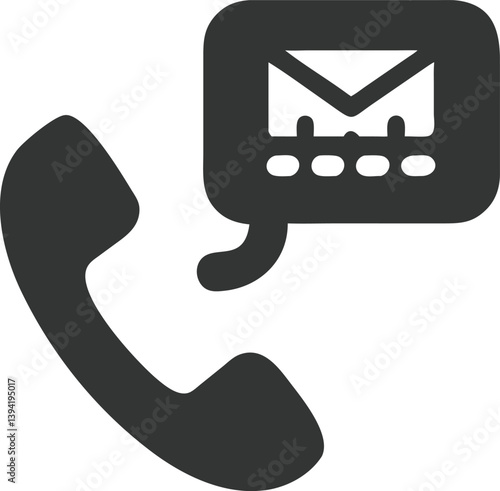 Modern Flat Telephone Icon with Email Notification Speech Bubble