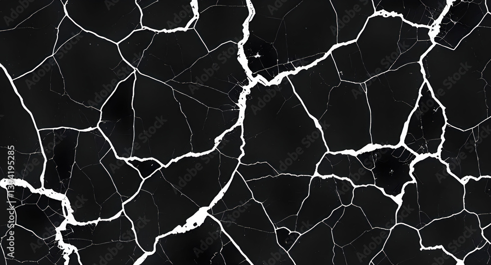 Fototapeta premium Cracked Black Marble Texture. Abstract Dark Background. Distressed Stone Pattern. Modern Design Element. Monochrome Backdrop