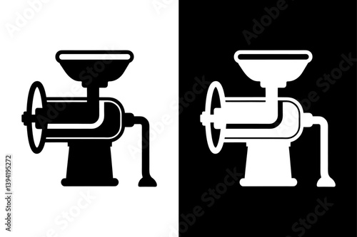 Black & White Meat Grinder Icon  Kitchen Appliance Silhouette Vector.