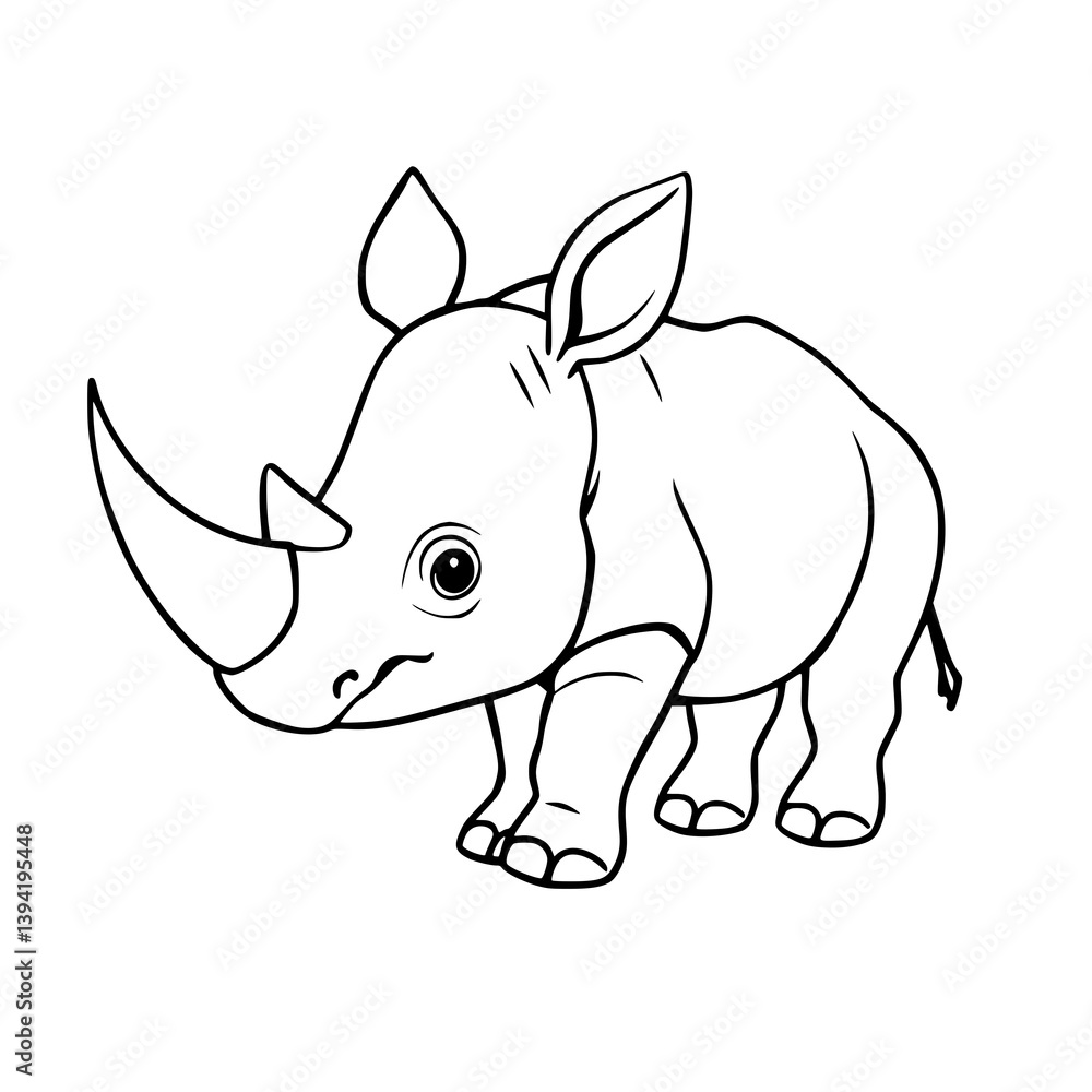Naklejka premium Baby Rhino Sketch: A charming sketch of a baby rhino, showcasing the innocence of the wild, perfect for wildlife education and creative projects.