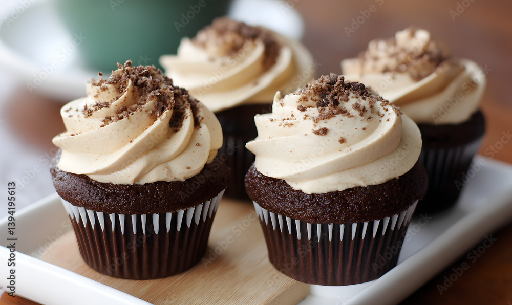 Chocolate Coffee Cream Cupcakes, Generative AI Chocolate Coffee Cream Cupcakes, Generative AI