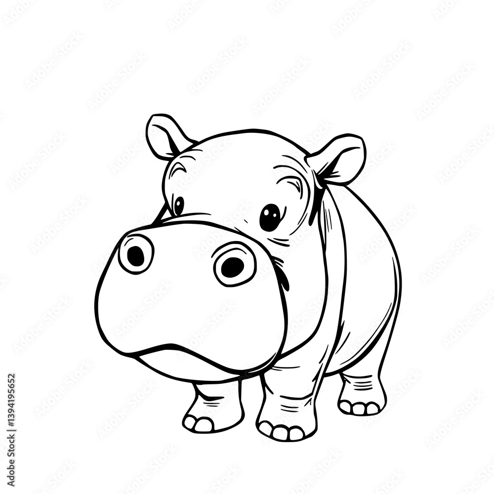Fototapeta premium Cute Hippo Illustration: An adorable hippo in an artistic illustration, exuding charm with its playful pose and whimsical appeal. Perfect for projects that need a touch of fun.