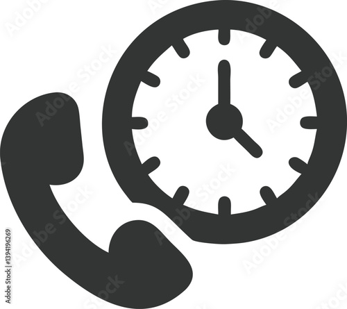 Modern Glyph Icon Featuring Time Clock with Phone Receiver on transparent background