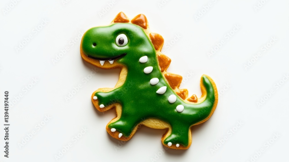 Naklejka premium A flat cookie in the shape of a dino with green colour