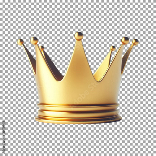 A 3D rendering of a simple kings crown, featuring a smooth and elegant design, Shiny Golden Crown with Royal Jewels for King and Queen on transparent background, png, psd
