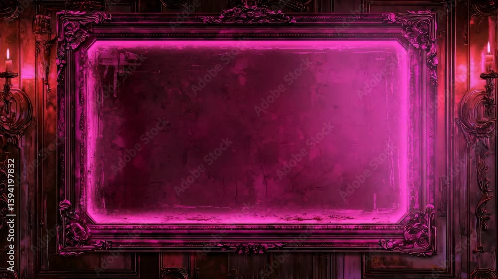 Glowing Pink Frame in an Elegant Dark Setting with Candles Glowing Pink Frame in an Elegant Dark Setting with Candles