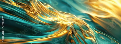 Abstract flowing textures in teal and gold, evoking movement and fluidity.