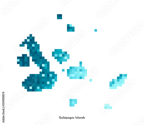 Vector isolated geometric illustration with simple icy blue shape of Galapagos Islands map (part of Ecuador)  map. Pixel art style for NFT template. Dotted logo with gradient texture for design