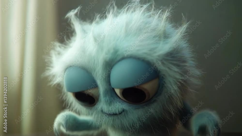 Cute fluffy creature with large expressive eyes, reminiscent of cartoon characters, emits joy and warmth, perfect for playful and cheerful themes in design projects Cute fluffy creature with large expressive eyes, reminiscent of cartoon characters, emits joy and warmth, perfect for playful and cheerful themes in design projects