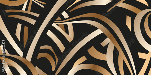 Perfect Luxury deco panel vector illustration. Golden swirl twirl lines isolated black background. Luxury wall wallpaper decoration theme. EPS 10