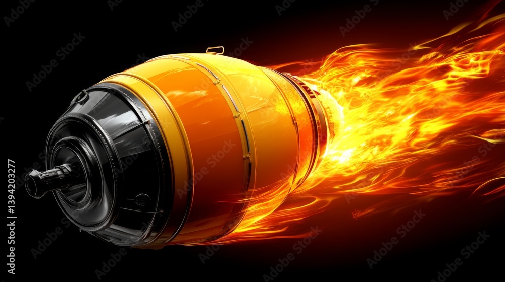 Obraz premium A dynamic rocket engine with flames and smoke, showcasing powerful propulsion