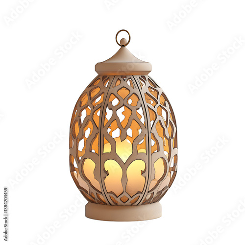 Obraz na płótnie A detailed 3D illustration of an ornate lantern with floral cutouts and a lit candle inside, presented in a symmetrical design and isolated against a black background w salonie