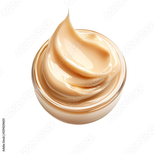 Obraz na płótnie A top-down view of an open round jar containing a smooth, swirled creamy cosmetic product, isolated on a black background in a clean minimal composition w salonie