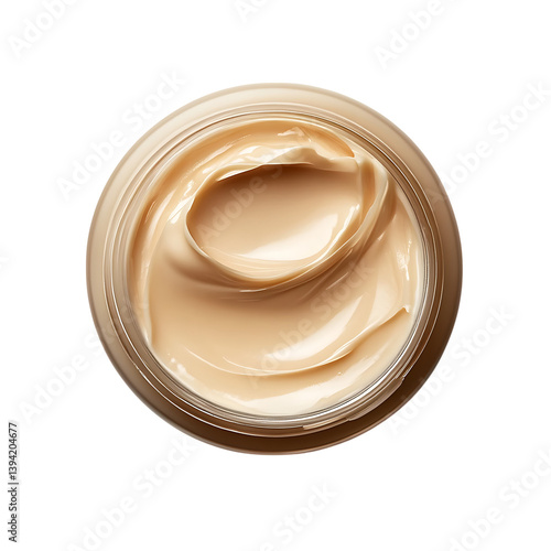 Obraz na płótnie A top-down view of an open round jar containing a smooth, swirled creamy cosmetic product, isolated on a black background in a clean minimal composition w salonie