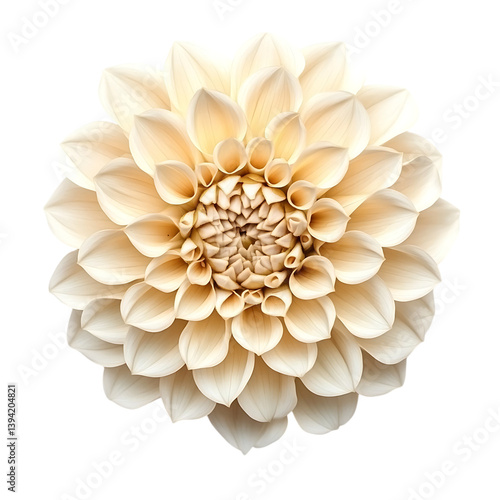 Obraz na płótnie A top-view macro image of a blooming dahlia flower with creamy white layered petals spiraling outward, detailed and centered against a black background w salonie