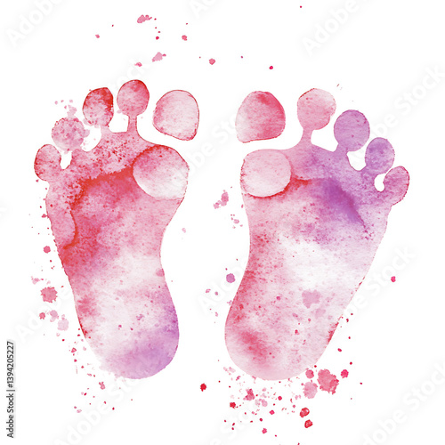 Obraz na płótnie A vibrant watercolor-style painting of two barefoot footprints side by side, splattered with colorful dots and isolated on a black background for contrast w salonie