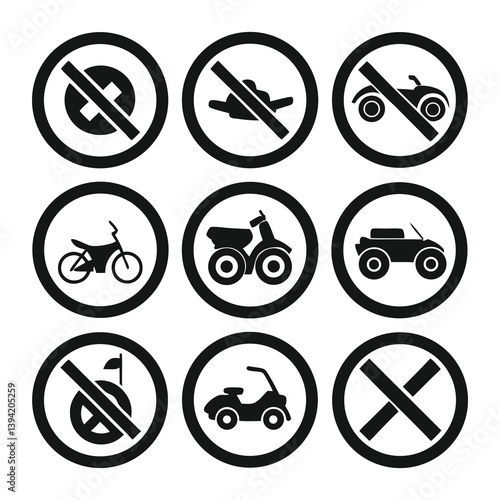 No All Terrain Vehicle Sign line icons of silhouette black shape vector illustration