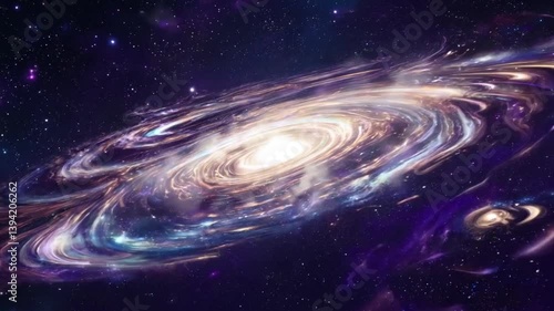 Glowing spiral galaxy in deep space showing bright stars, cosmic dust, and universe scale, ideal for astronomy themes, science concepts, and futuristic backgrounds.