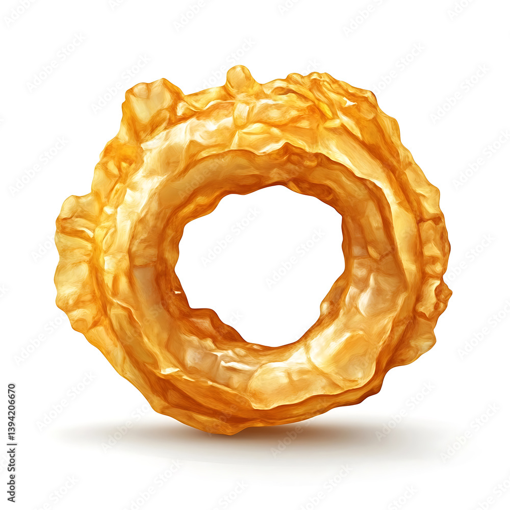 Fototapeta premium Golden and crispy onion rings with a light, crunchy batter and tender onion inside, isolated white background
