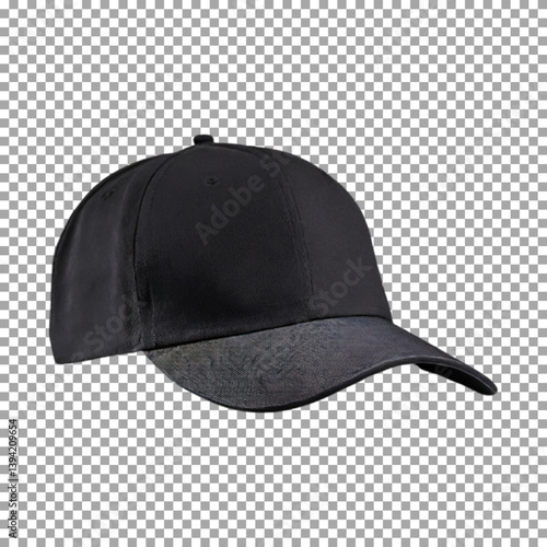 Black baseball cap mockup, Sleek Black Baseball Cap with Curved Brim on transparent background, png, psd

