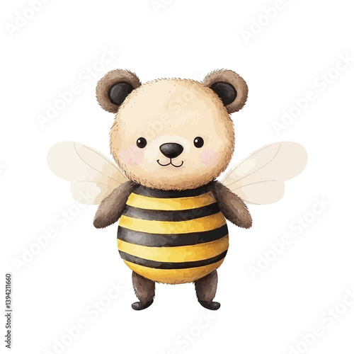 Whimsical Bee-Bear: An adorable illustration of a bear with bee wings. Cute and creative. 