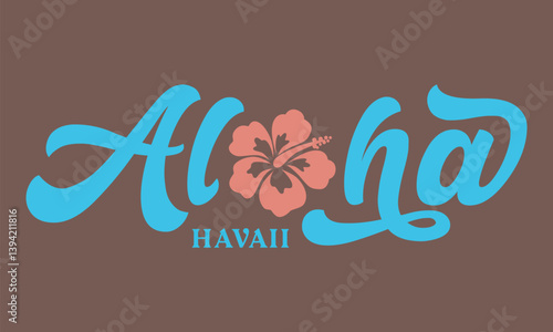 Aloha text, emblem and logo isolated on white. Hand drawn Aloha Hawaiian word for hawai shirt print or sign. Lettering or summer party invitation, flyer and poster design.