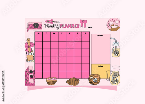 cute pink girly monthly planner.Planner for daily and weekly organizing.