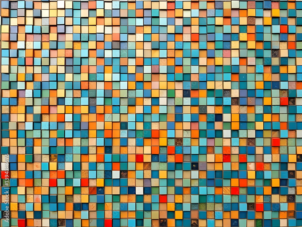 Fototapeta premium Abstract Art of Small Colorful Squares Arranged in Random Pattern Creating Vibrant Geometric Composition
