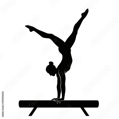 Gymnast performing a handstand on a balance beam silhouette  
