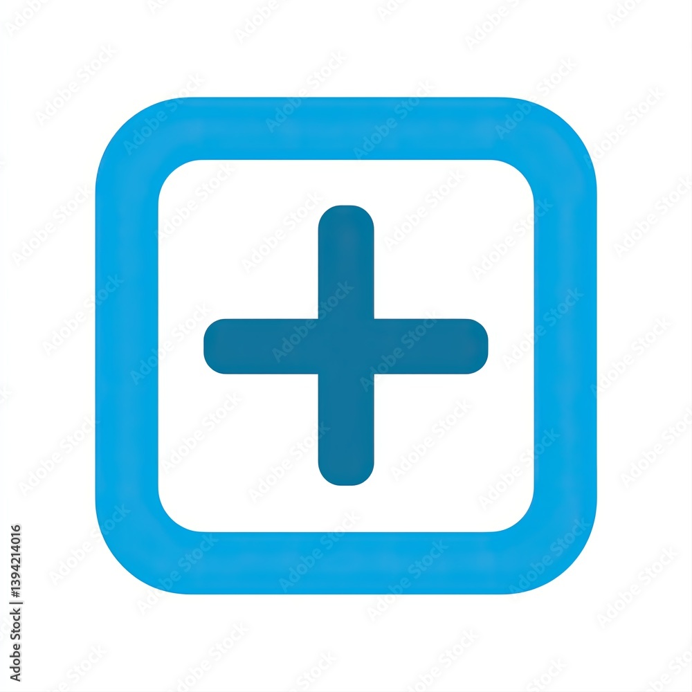 Blue Plus Sign Icon in Rounded Square Frame on White Background Blue Plus Sign Icon in Rounded Square Frame on White Background