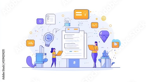 Wallpaper Mural Illustration of Team Working with Data and Analytics on Modern Digital Interface Concept Torontodigital.ca