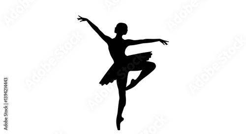 Silhouette of a Ballerina Dancing Gracefully Against White Background  