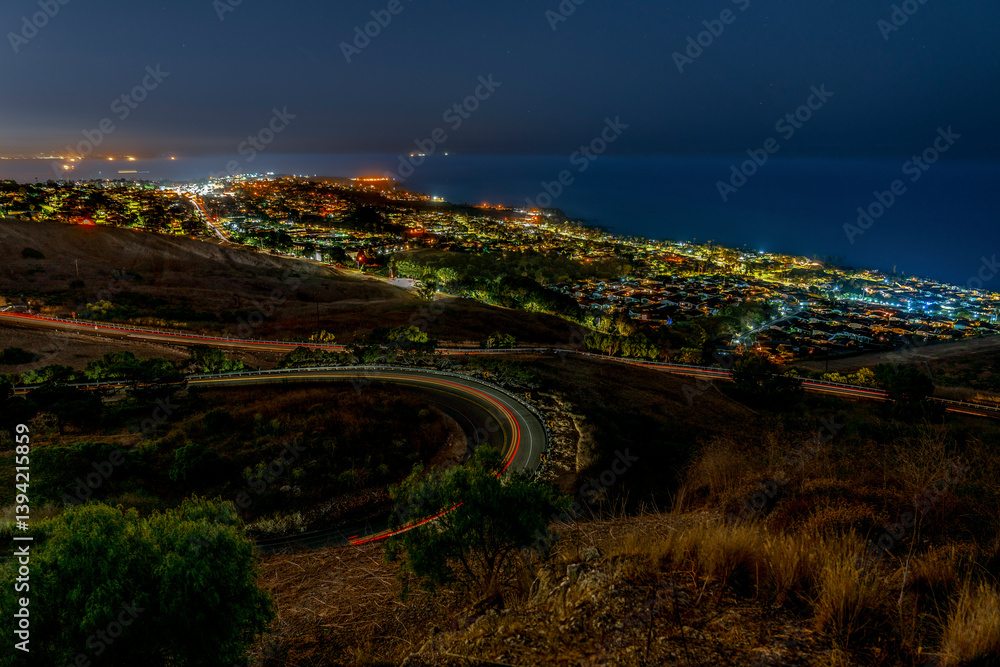 Night time along the coast of Southern California in the South Bay