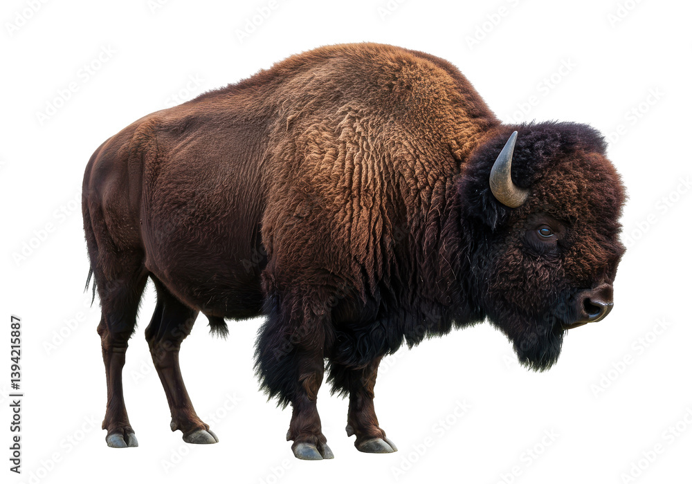 Majestic bison standing proudly in a natural setting, showcasing its strength and beauty Majestic bison standing proudly in a natural setting, showcasing its strength and beauty
