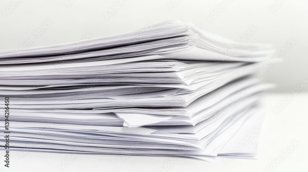 Neatly Stacked White Papers on a Clean Surface for Office or Business Use Neatly Stacked White Papers on a Clean Surface for Office or Business Use