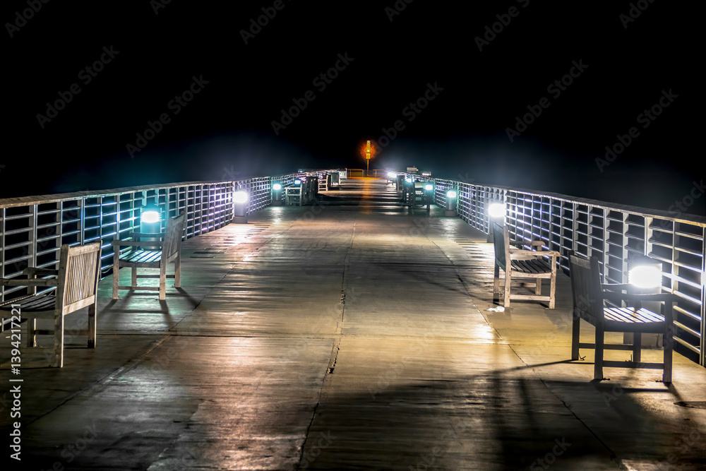 Night time on an empty pier